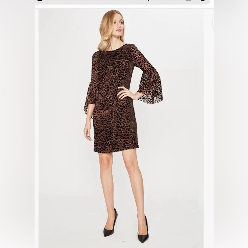 Elie Tahari Leopard Print Bell Sleeve Dress Sz 2 NWTS  $398.